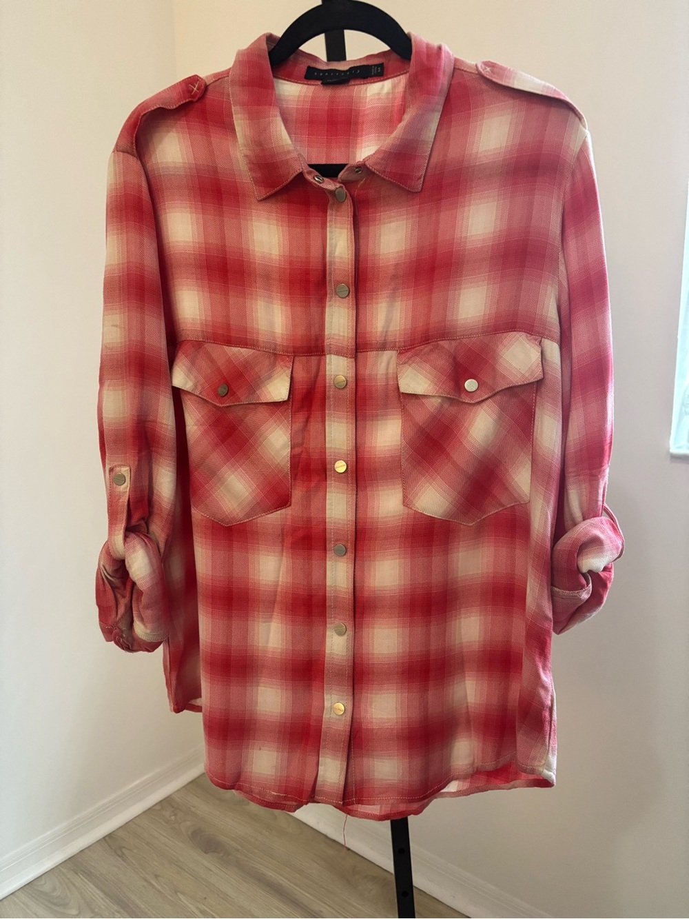 Sanctuary Red and cream Plaid Button-Up Shirt -
